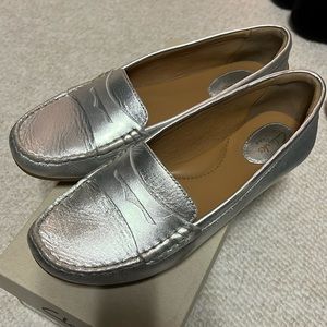 Clark silver loafers